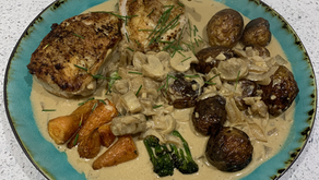 French-trimmed chicken breast with mushroom sauce
