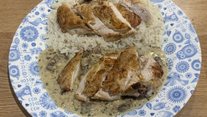 French-trimmed chicken breast with mushroom sauce