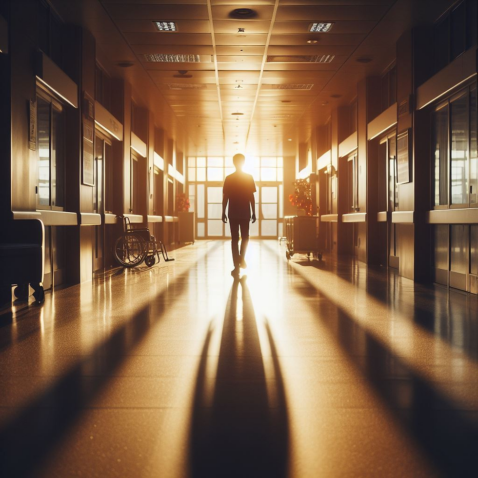 A man walking away in a hospital