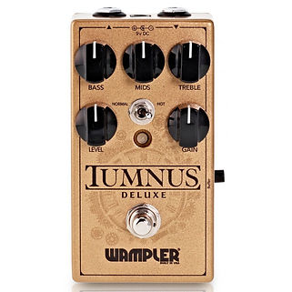 Wampler Pedals Tumnus Deluxe guitar effect pedal in gold with black lettering and 5 black knobs