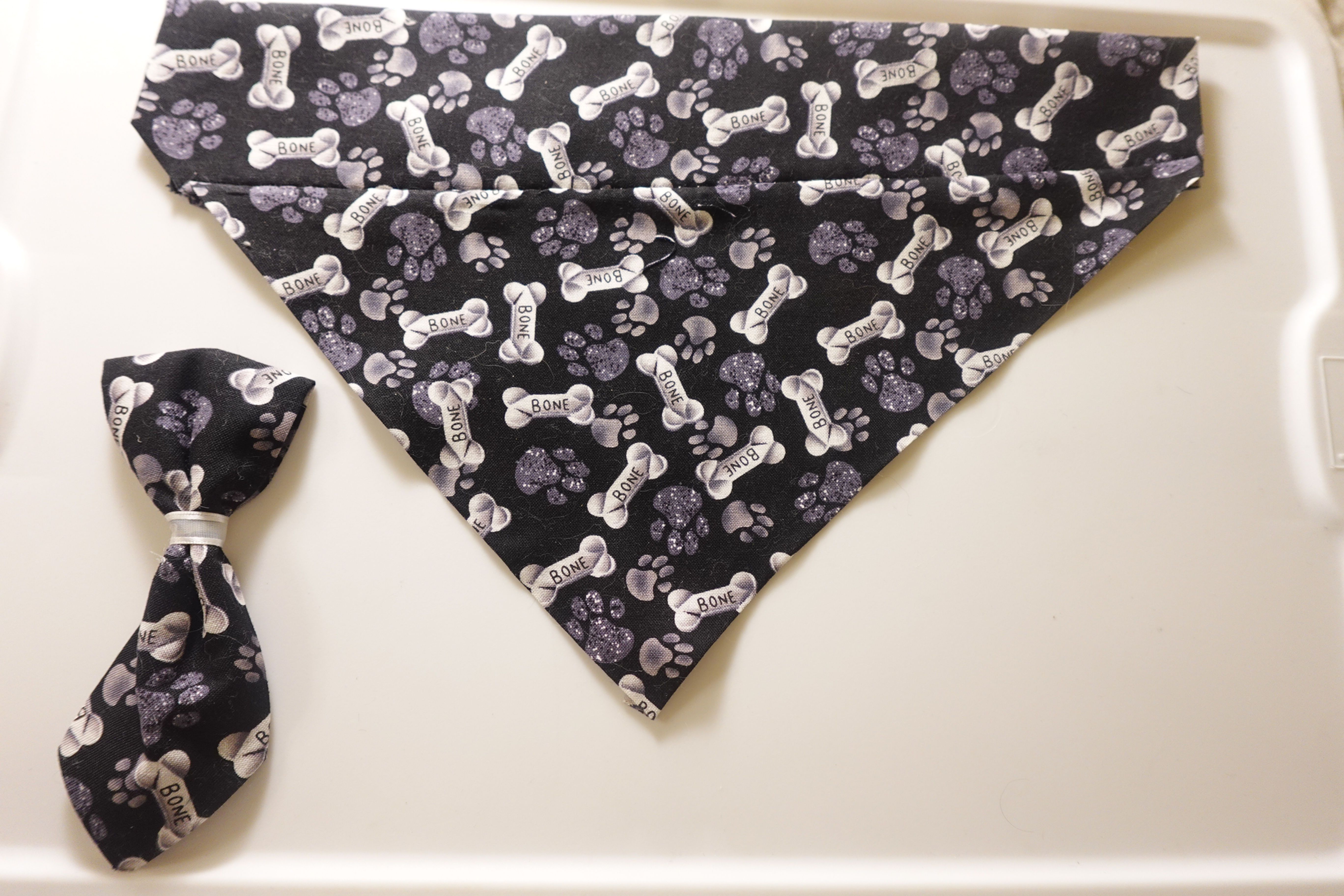 2 Piece Black & Gray Bone Set  Neck Tie  Bandana