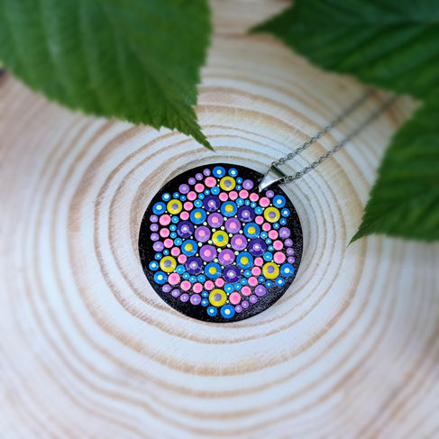 hand-painted Mandala pendant necklace