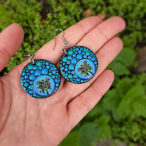 Magical Tree hand-painted round earrings
