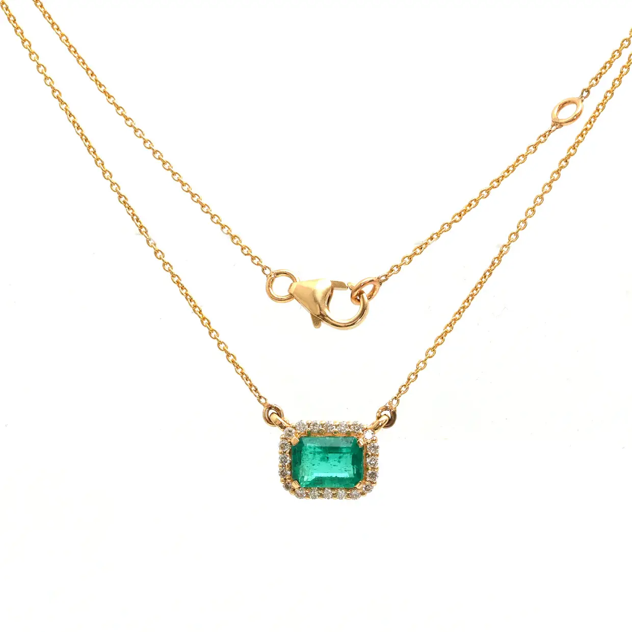 1.16 CT Emerald Diamond Necklace - 18K Gold