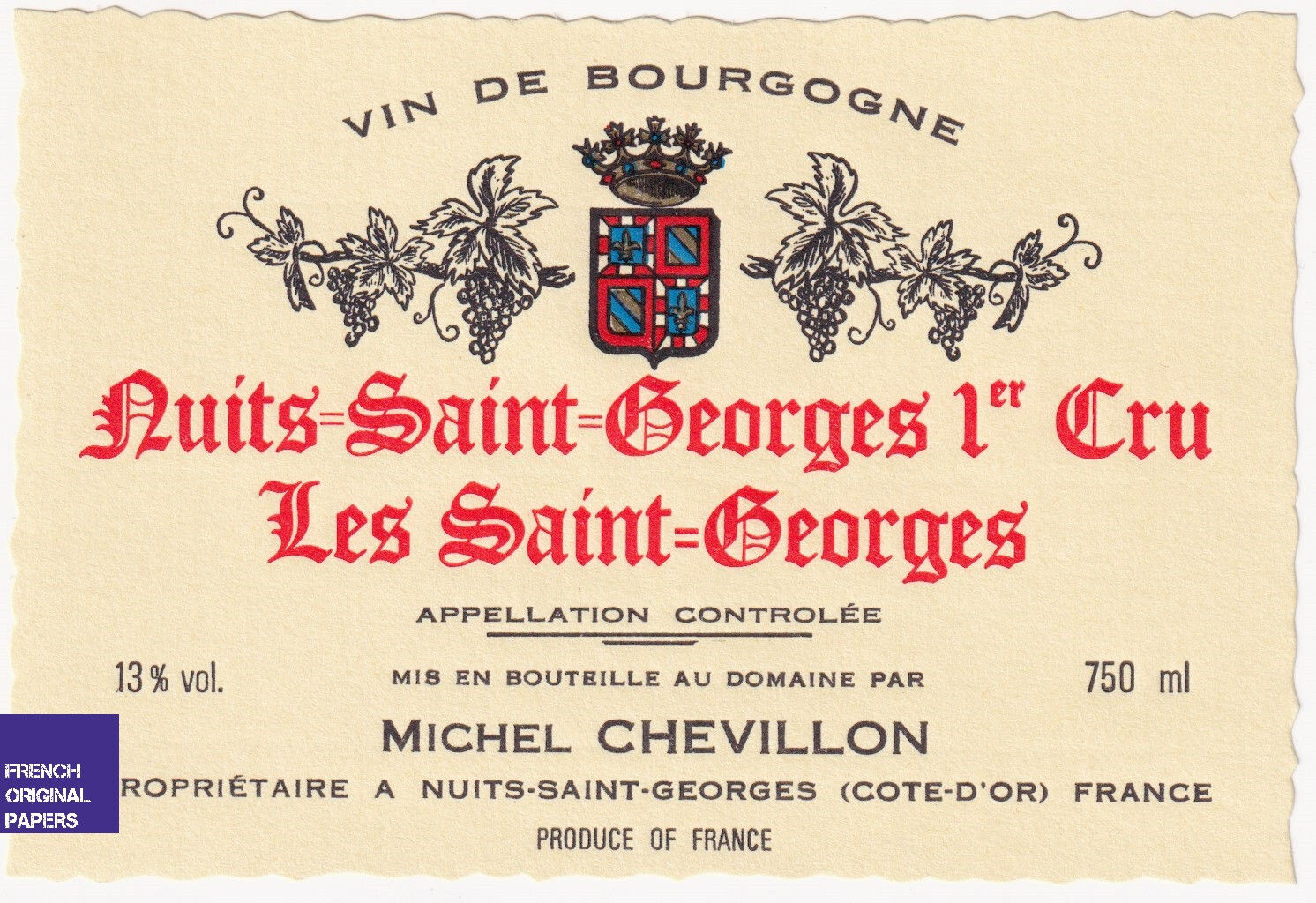 Etiquette de Vin 1980s Nuits Saint Georges 1er Cru - Bourgogne Michel Chevillon