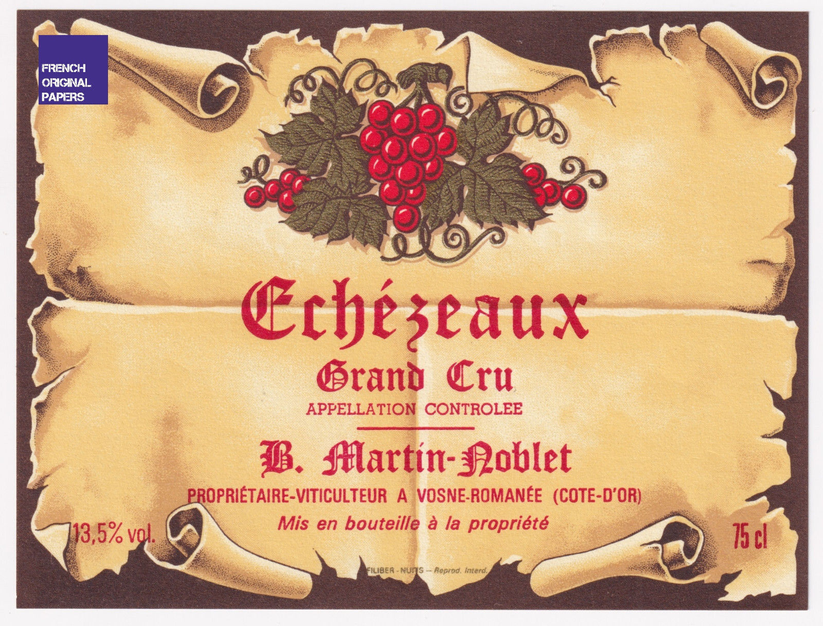ETIQUETTE VIN Echézeaux 1980s Grand Cru Martin-Noblet Vosne-Romanée wine label
