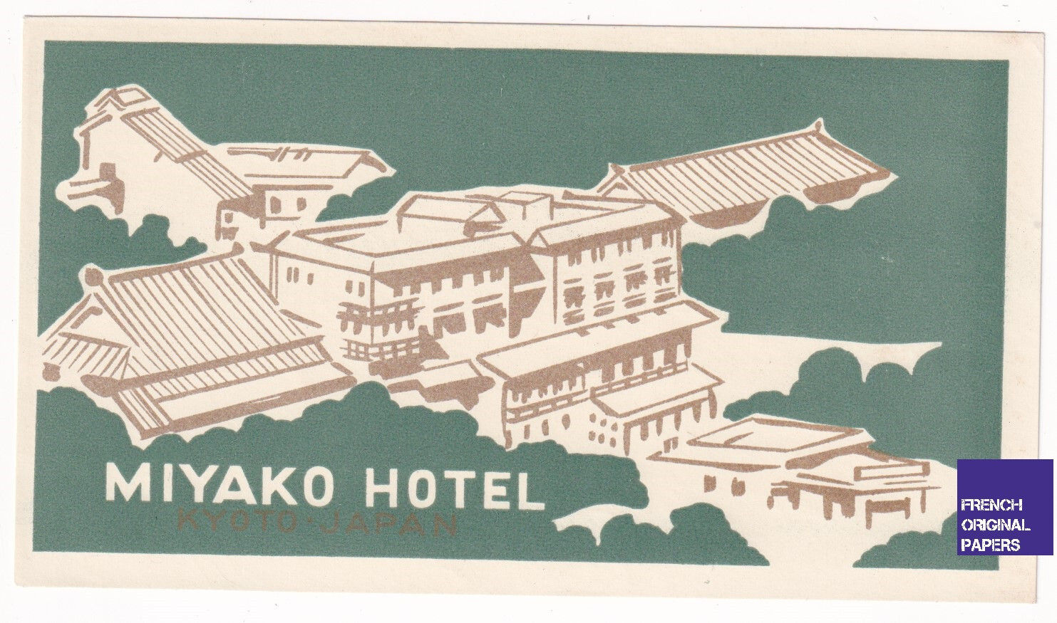 Miyako Hotel Kyoto - Vintage Luggage Label 1950 Japon Japan étiquette de bagage