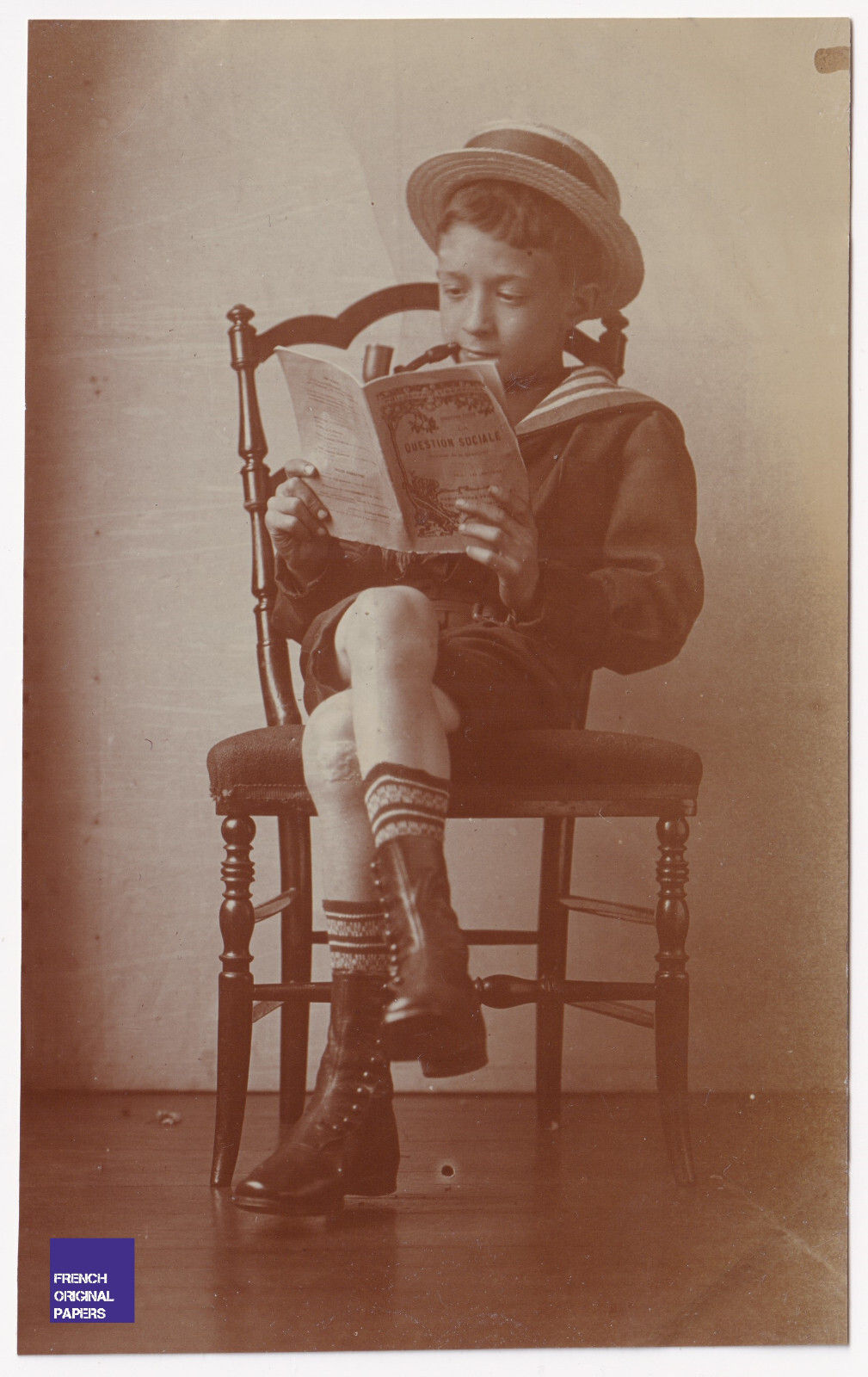 SUPERBE Portrait Enfant Photo 1905 Question Sociale Socialisme pipe tabac NO CDV