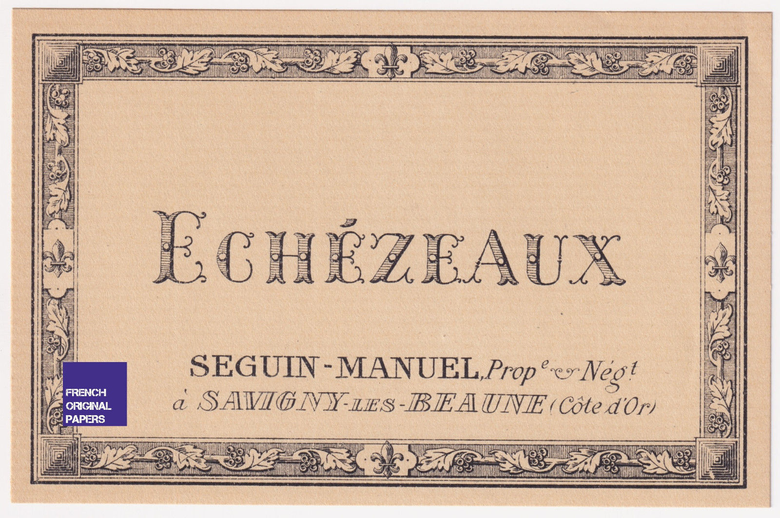 ETIQUETTE VIN Echézeaux 1980 Seguin-Manuel Savigny les Beaune - label Bourgogne