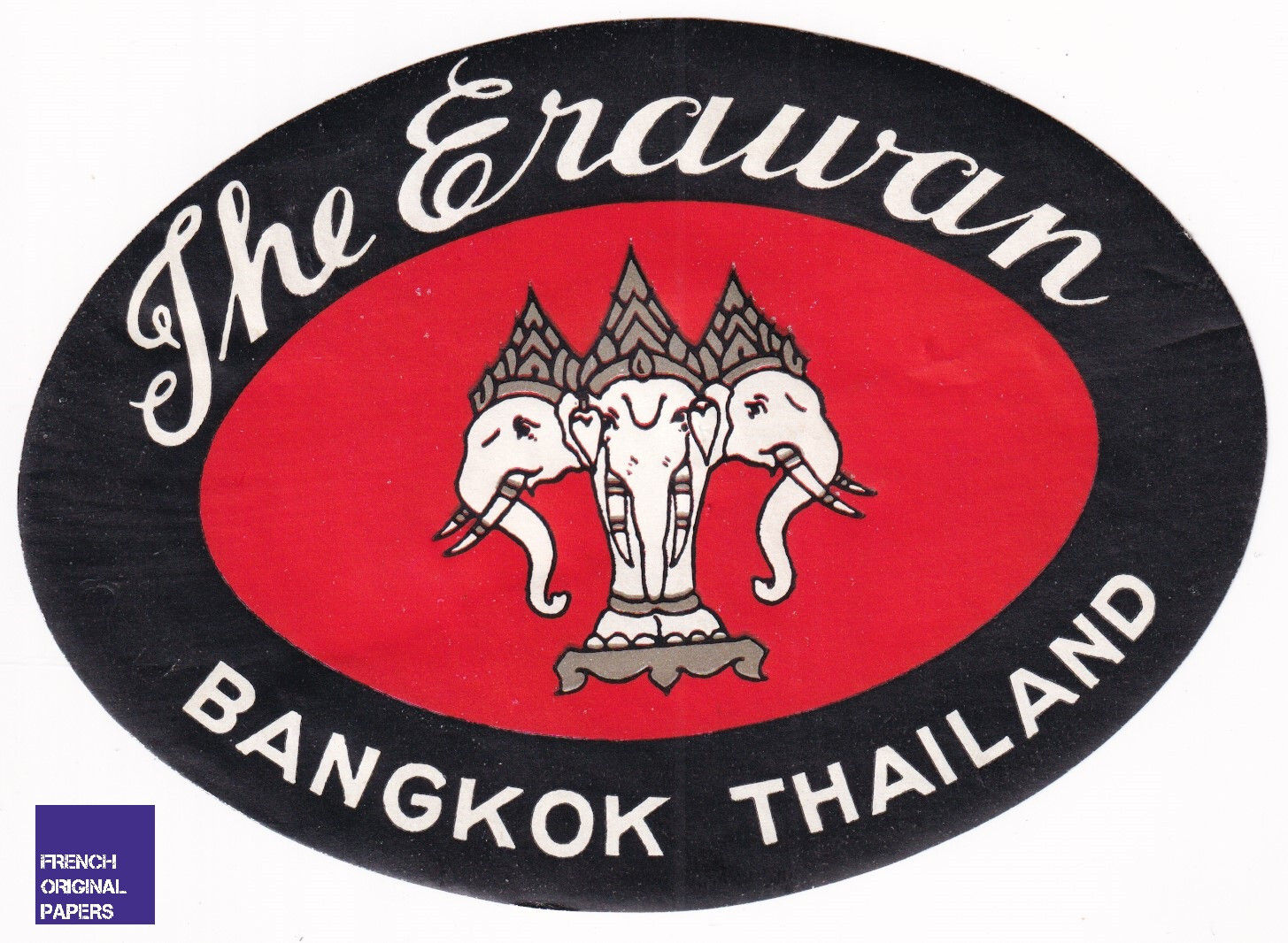 The Erawan Hotel Bangkok - Vintage Luggage Label 1950 étiquette Thailand old