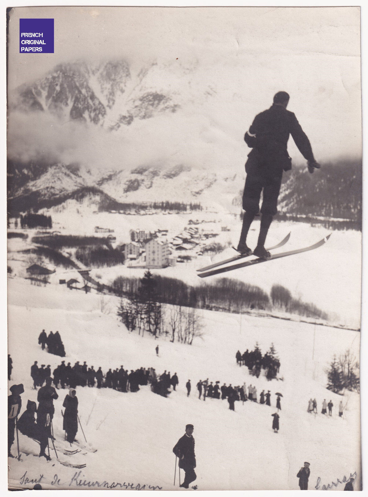 Saut à Ski Photo Tairraz 16X12CM 1920/30s - sports d'hiver Les Praz de Chamonix