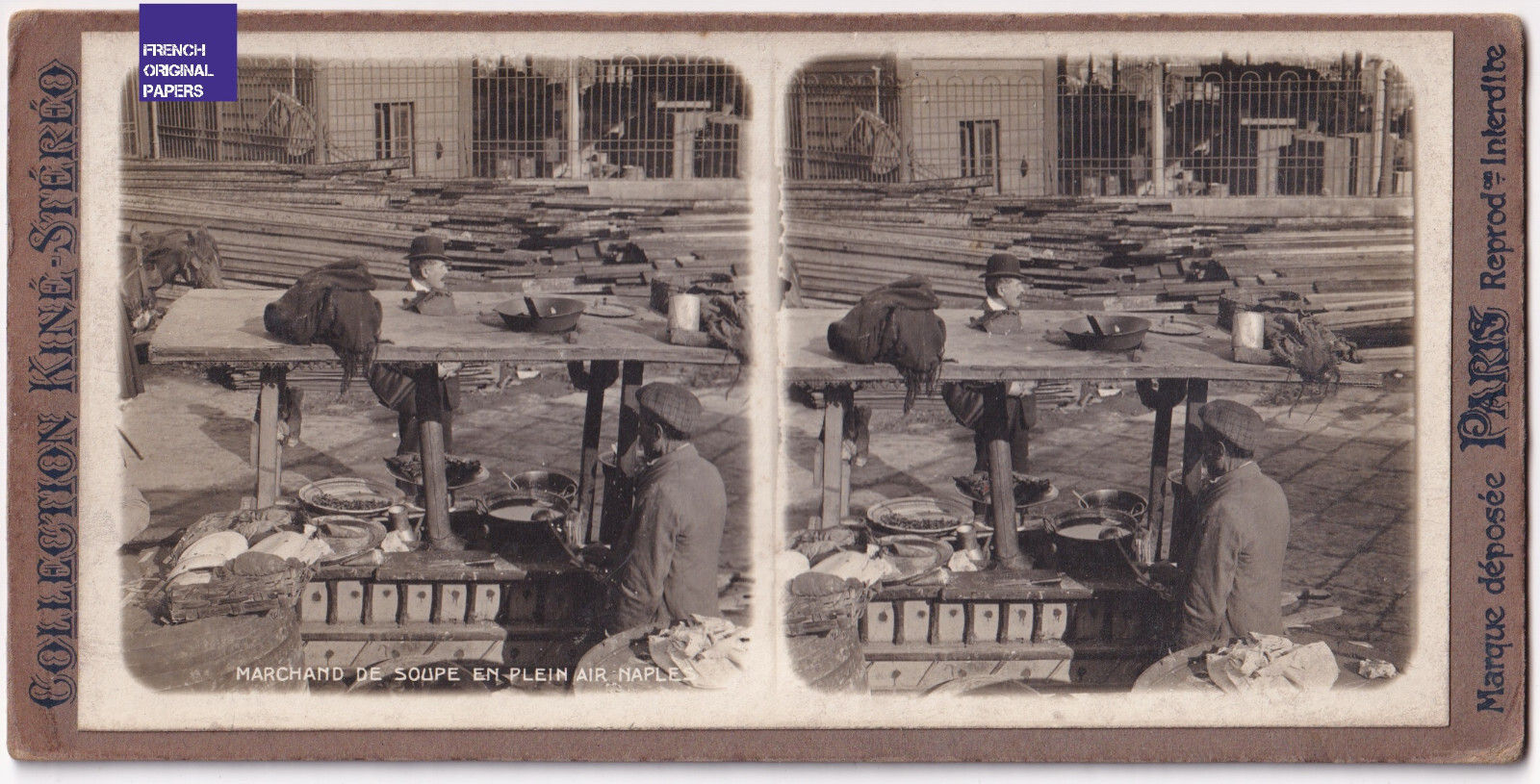 Naples Marchand de soupe - Photo stéréo 1905 Napoli Italia Foto zuppe venditore
