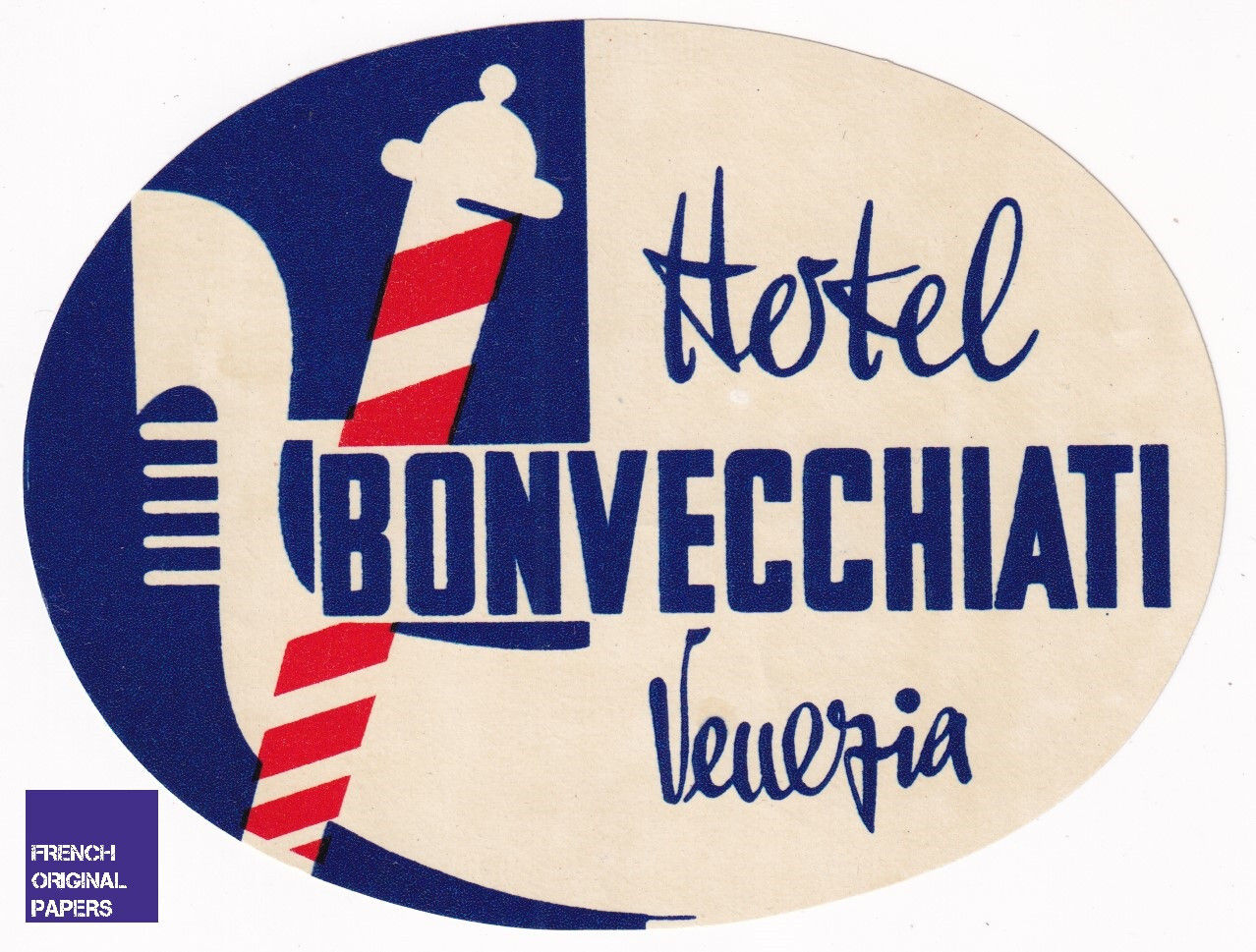 Hotel Bonvecchiati Venezia Vintage Luggage Label 1940 Italie Italia Italy Venise