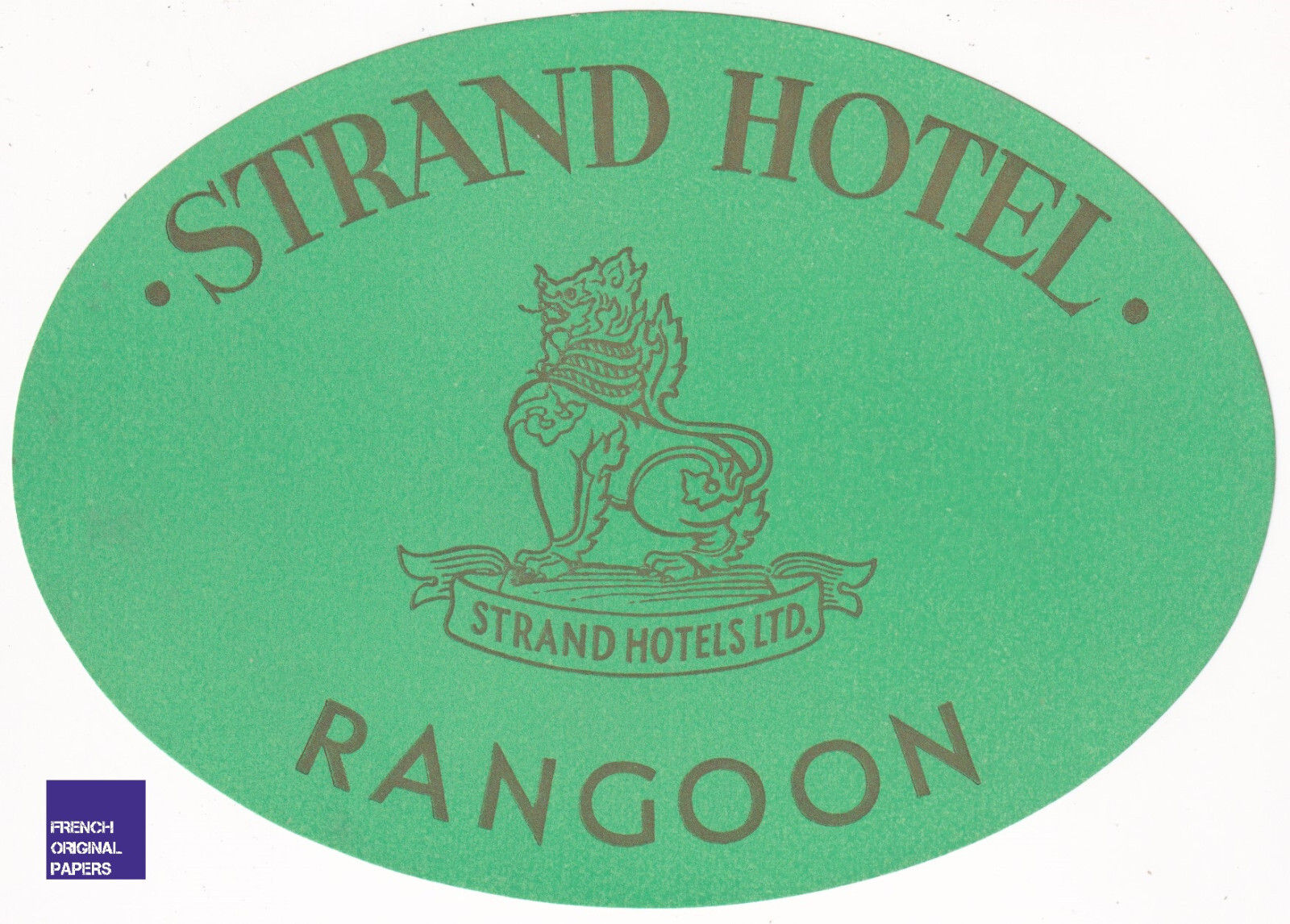 Strand Hotel Rangoon - Vintage Luggage Label 1950 Rangoun Birmanie étiquette old
