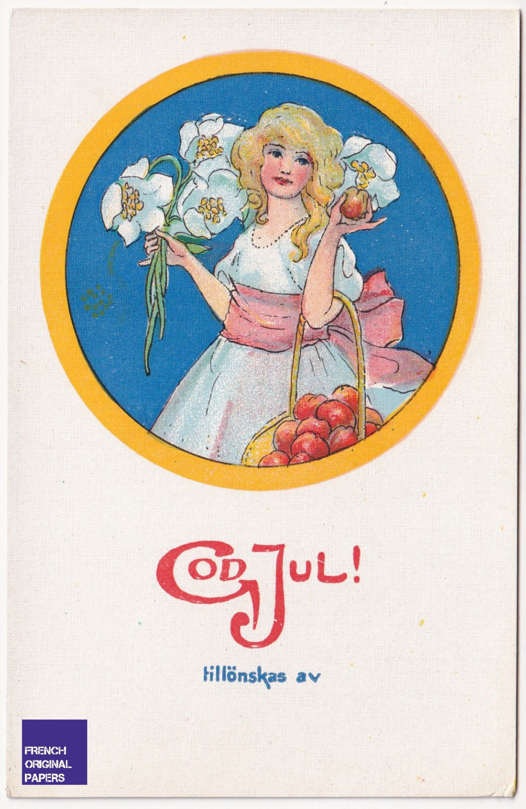 CPA Noël 1920 Art Deco Femme Suède Fleurs Hellebore - Christmas vintage postcard