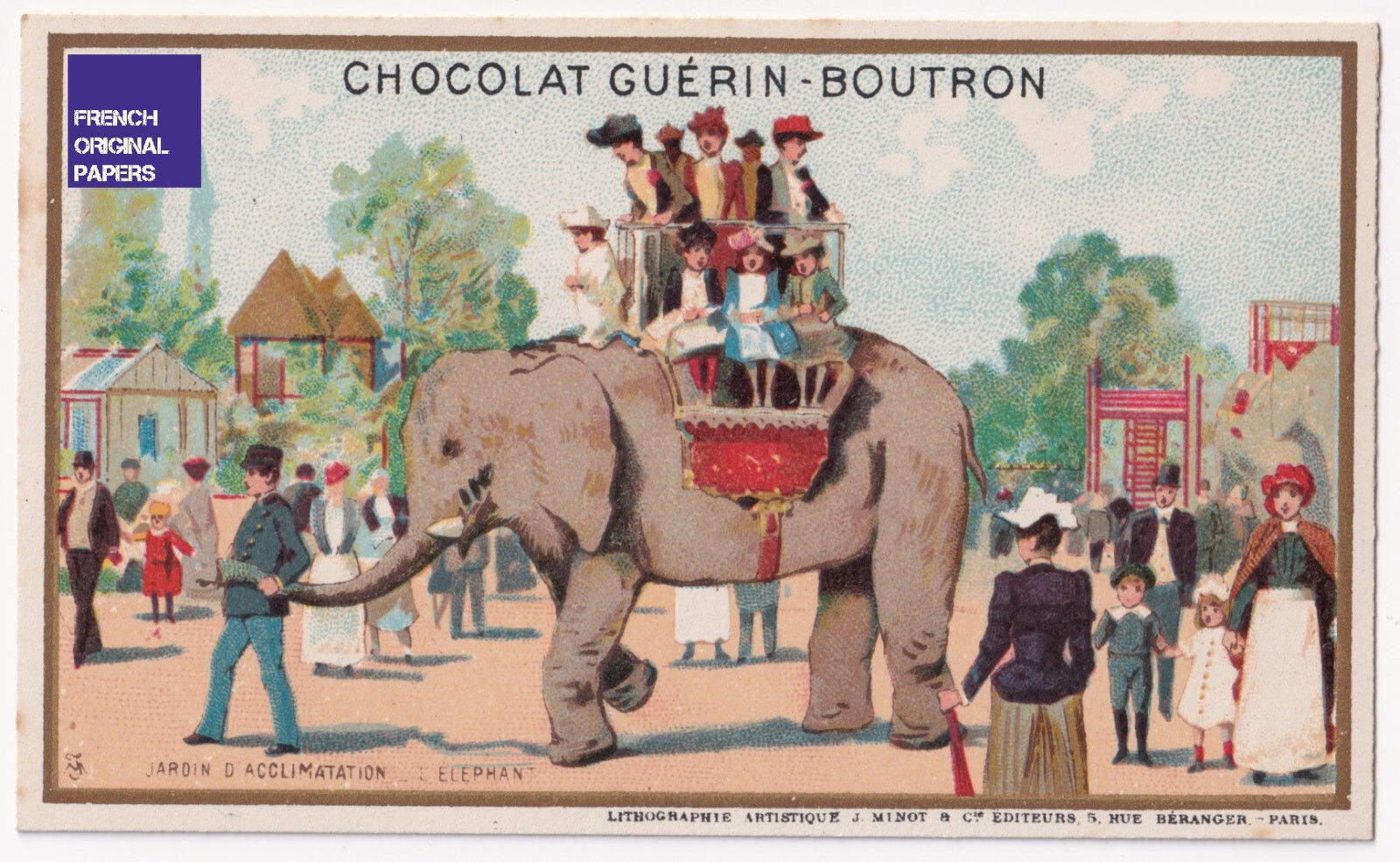 SUPERBE Chromo Guérin Boutron Paris Jardin d'Acclimatation éléphant parc Minot