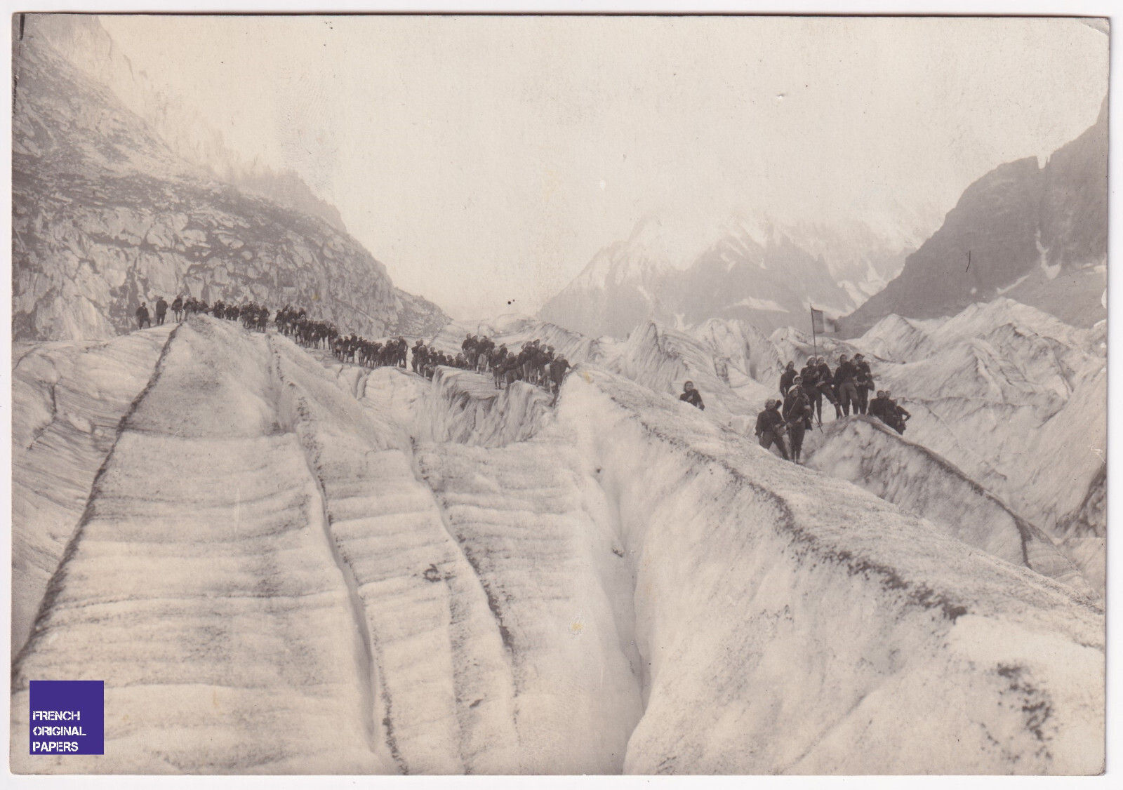 Colonie sur la Mer de Glace PHOTO 16x11CM 1908 Chamonix Mont-Blanc Alpes Glacier