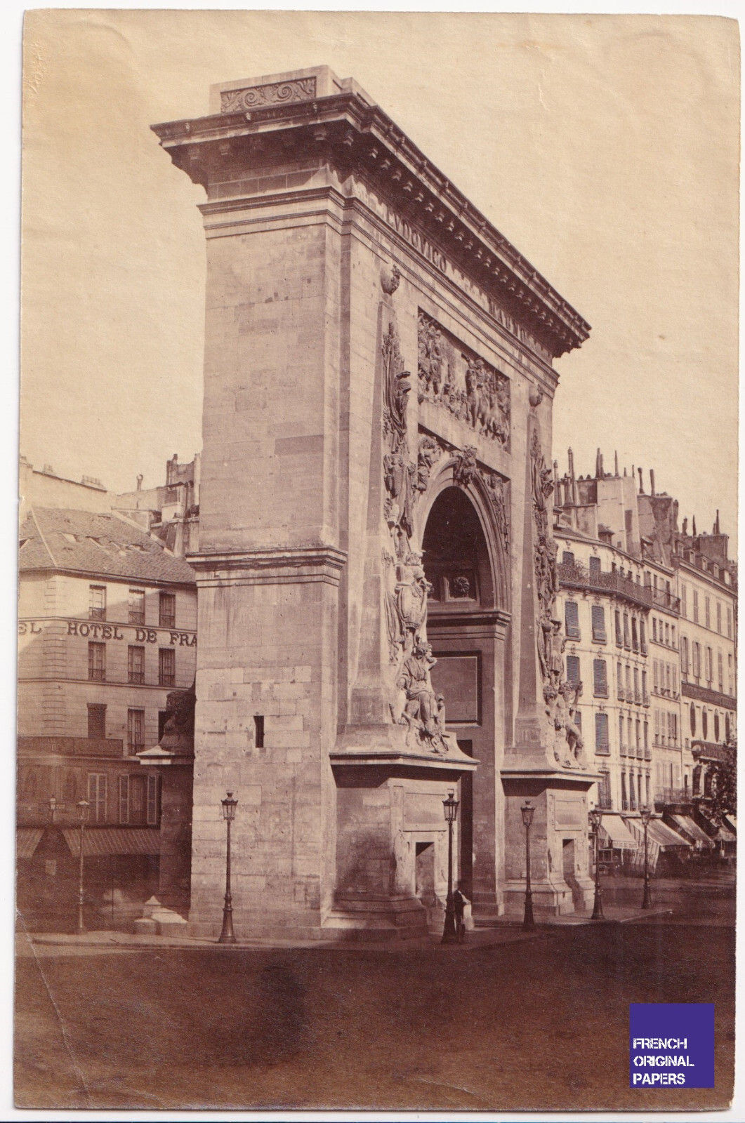 Porte Saint St Denis Paris - Photo albuminée 1880s Hautecoeur Hotel de France