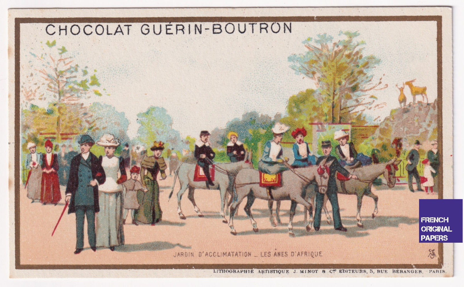 SUPERBE Chromo Guérin Boutron Paris Jardin d'Acclimatation âne équitation Minot