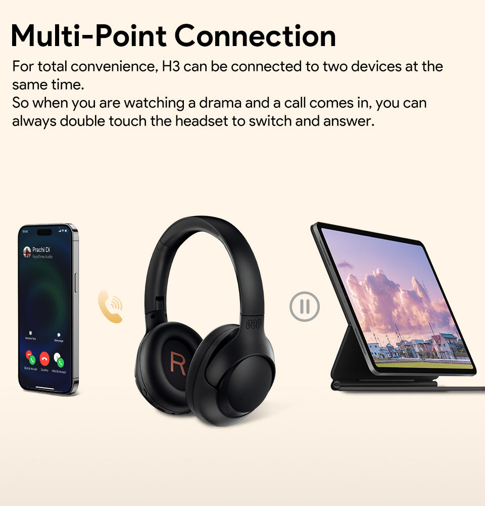 Thumbnail: QCY H3 ANC Wireless Headphones 43dB Hybrid Active Noise Cancellation Headset Blu