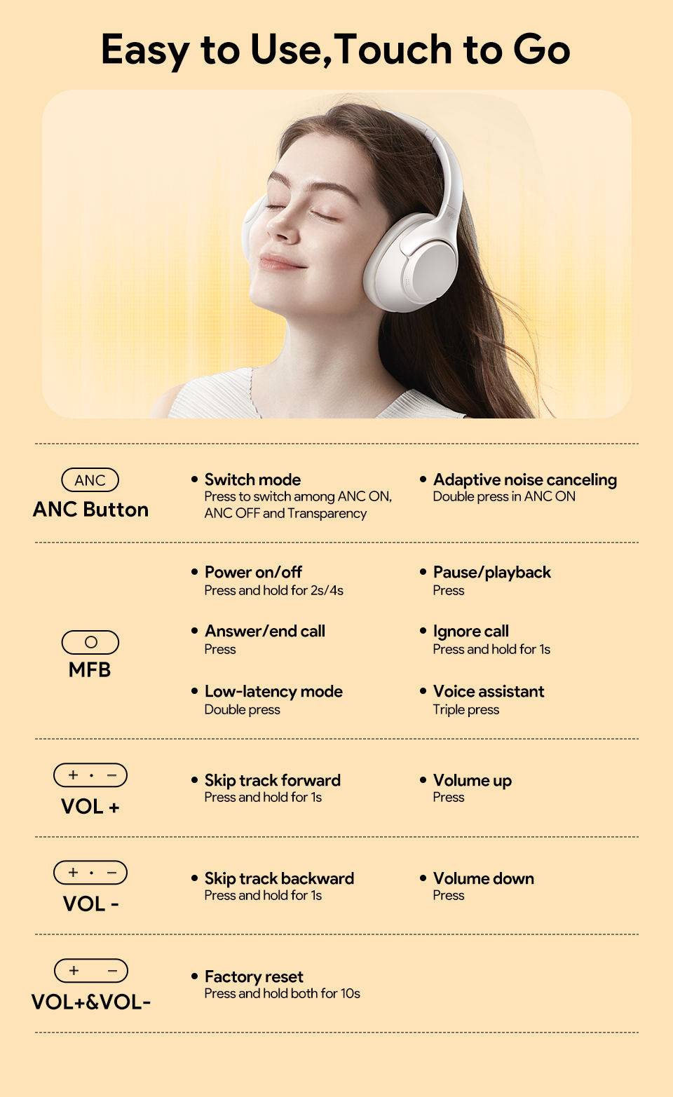 Thumbnail: QCY H3 ANC Wireless Headphones 43dB Hybrid Active Noise Cancellation Headset Blu