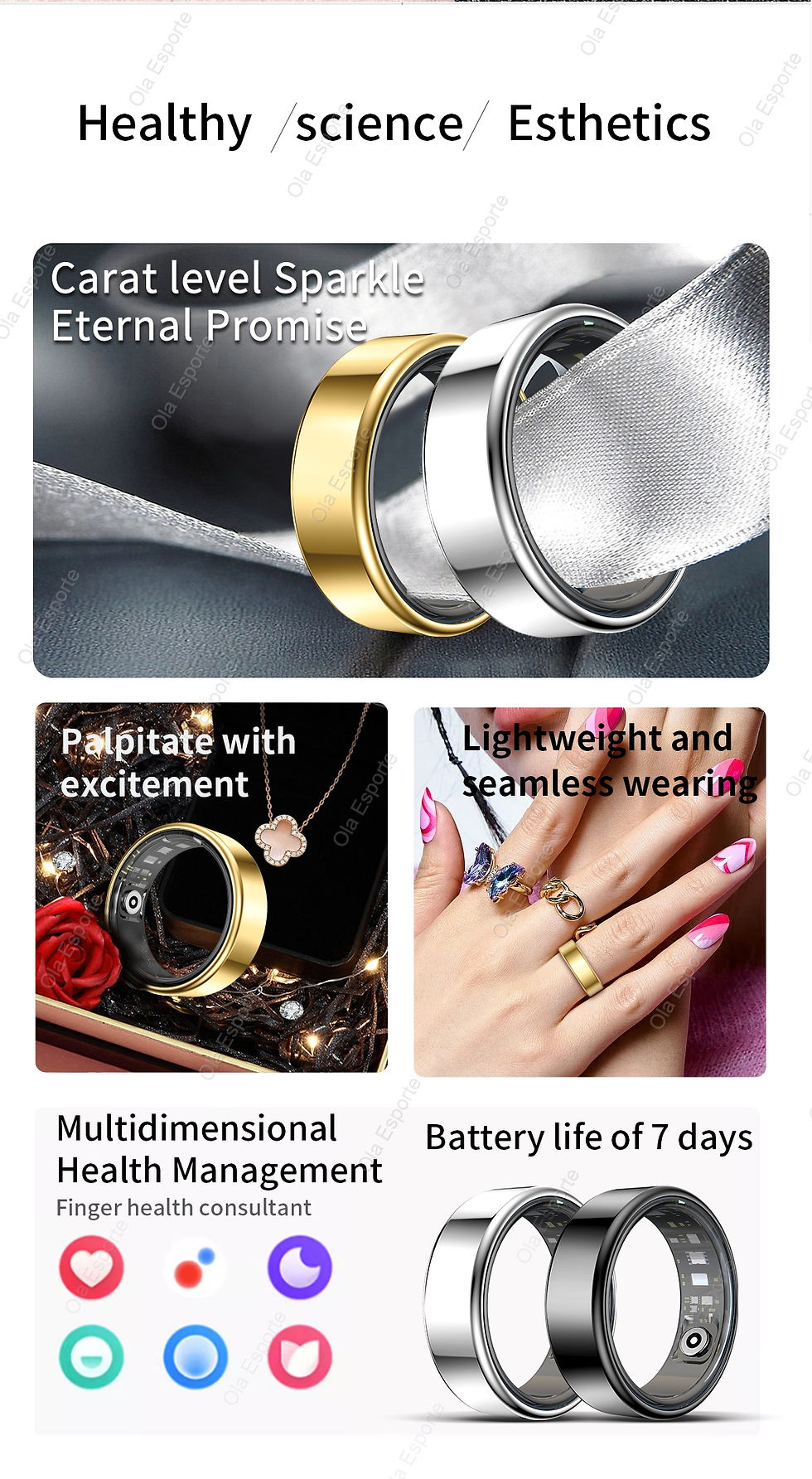 Thumbnail: Smart Ring Newest Intelligent Wearable Device For Men Women Bluetooth Heart Rate