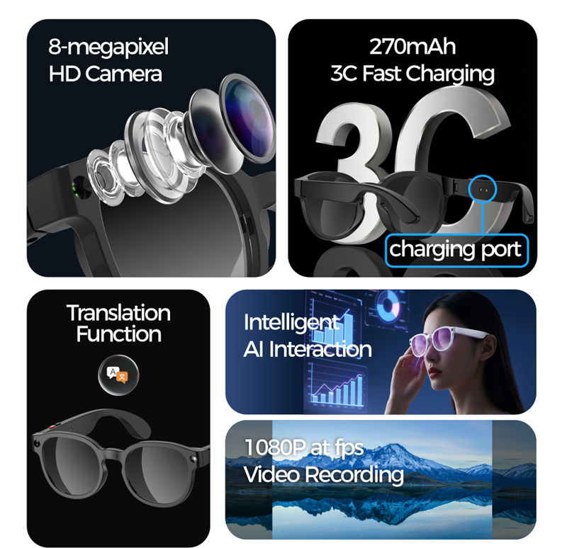 Thumbnail: Lenovo AI Smart Glasses AI Translation 8MP HD Camera 4K Shooting Image Bluetooth