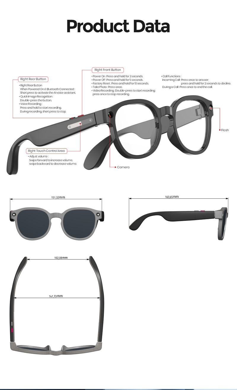 Thumbnail: Lenovo AI Smart Glasses AI Translation 8MP HD Camera 4K Shooting Image Bluetooth