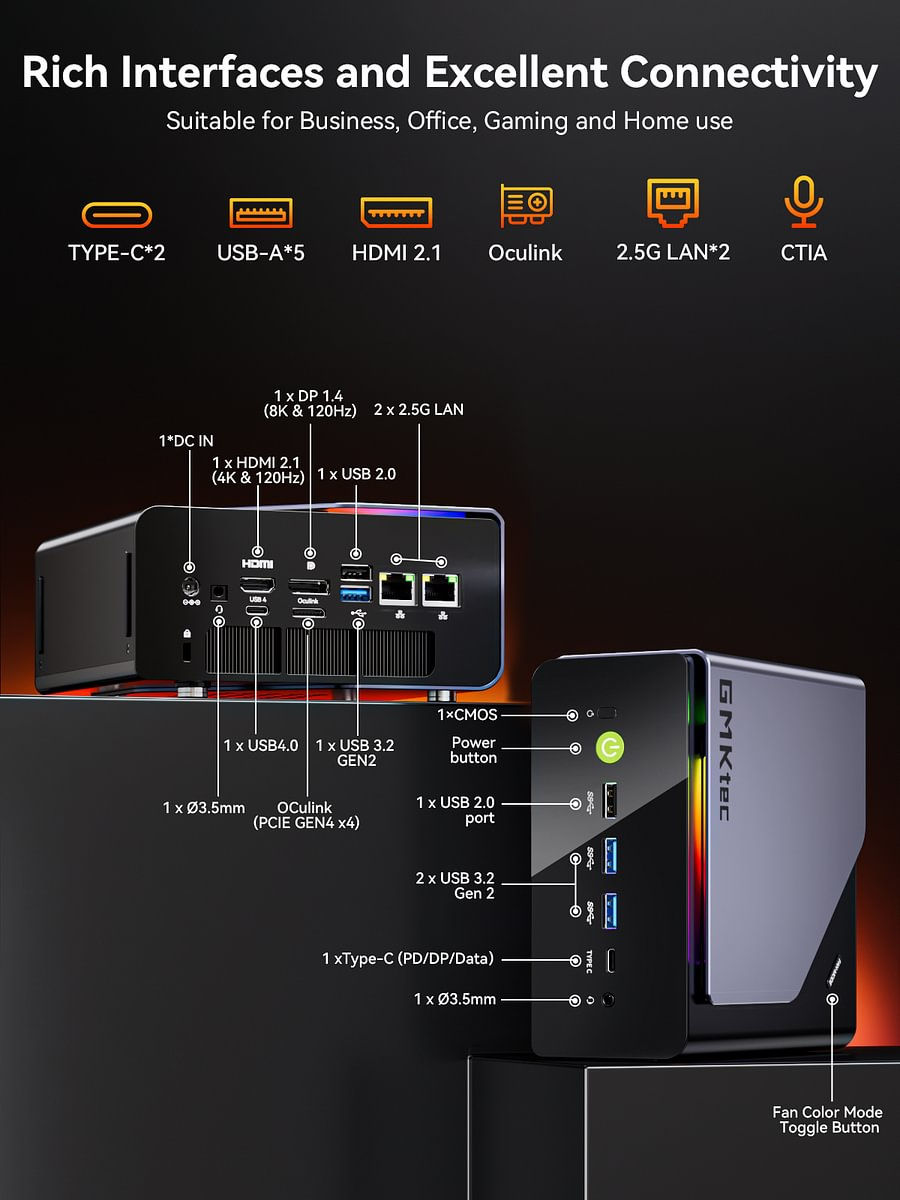 Thumbnail: GMKtec K12 Mini PC AMD Ryzen7 H 255 (Upgraded 8745HS) Oculink Support DDR5 NO RA