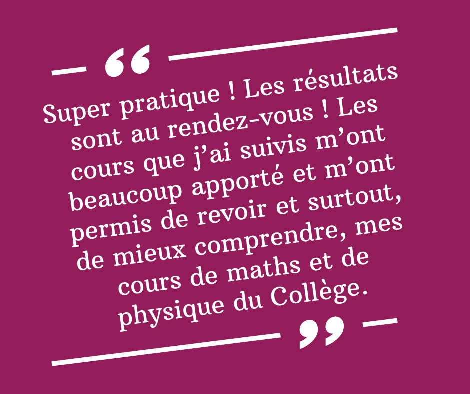 Témoignage de satisfaction d'un étudiant ayant suivi des cours d'appui de maths et de physique à Eurê-K