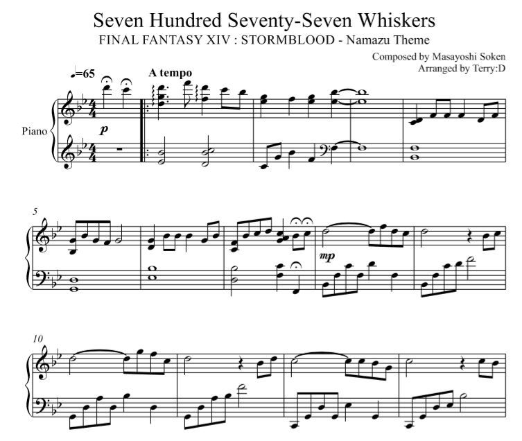 Thumbnail: FFXIV : Namazu theme for piano solo (sheetmusic + midi)