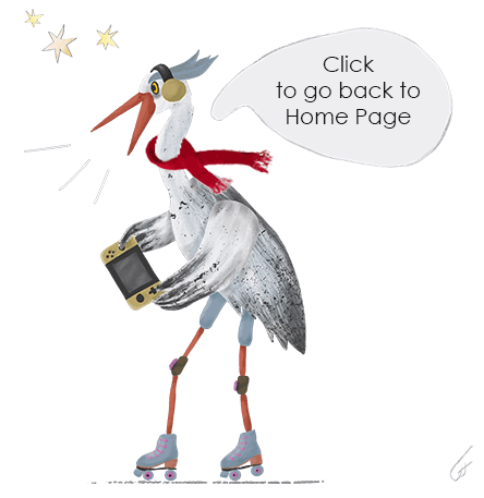 moving gif of the iGGi Con 2021 mascot on skates with a speech bubble saying "Click to go back to Home Page"