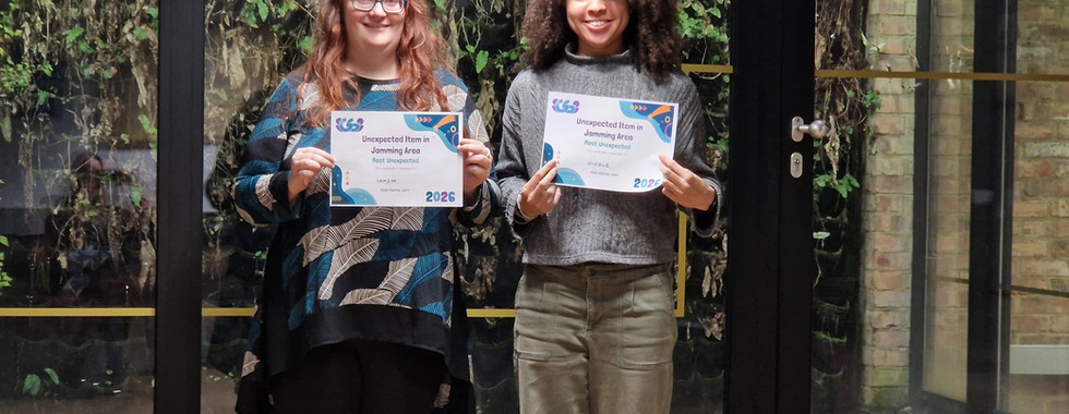 Iggi Game Jam 2026 Awards, Photo of the winners of the category "Unexpected Item in Jamming Area", Tamsin Isaac and Nicole Levermore