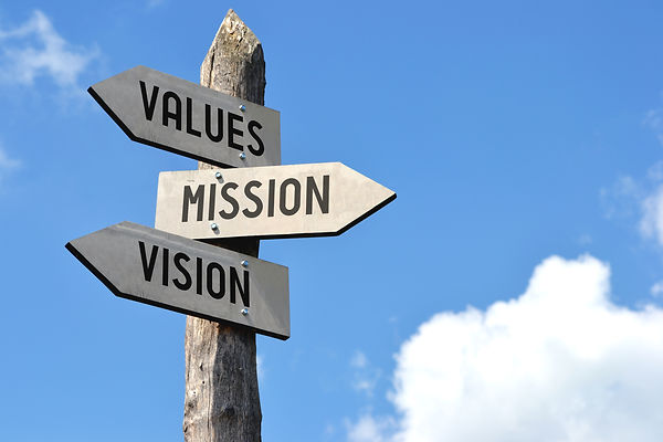 "Values, mission, vision" - wooden signp
