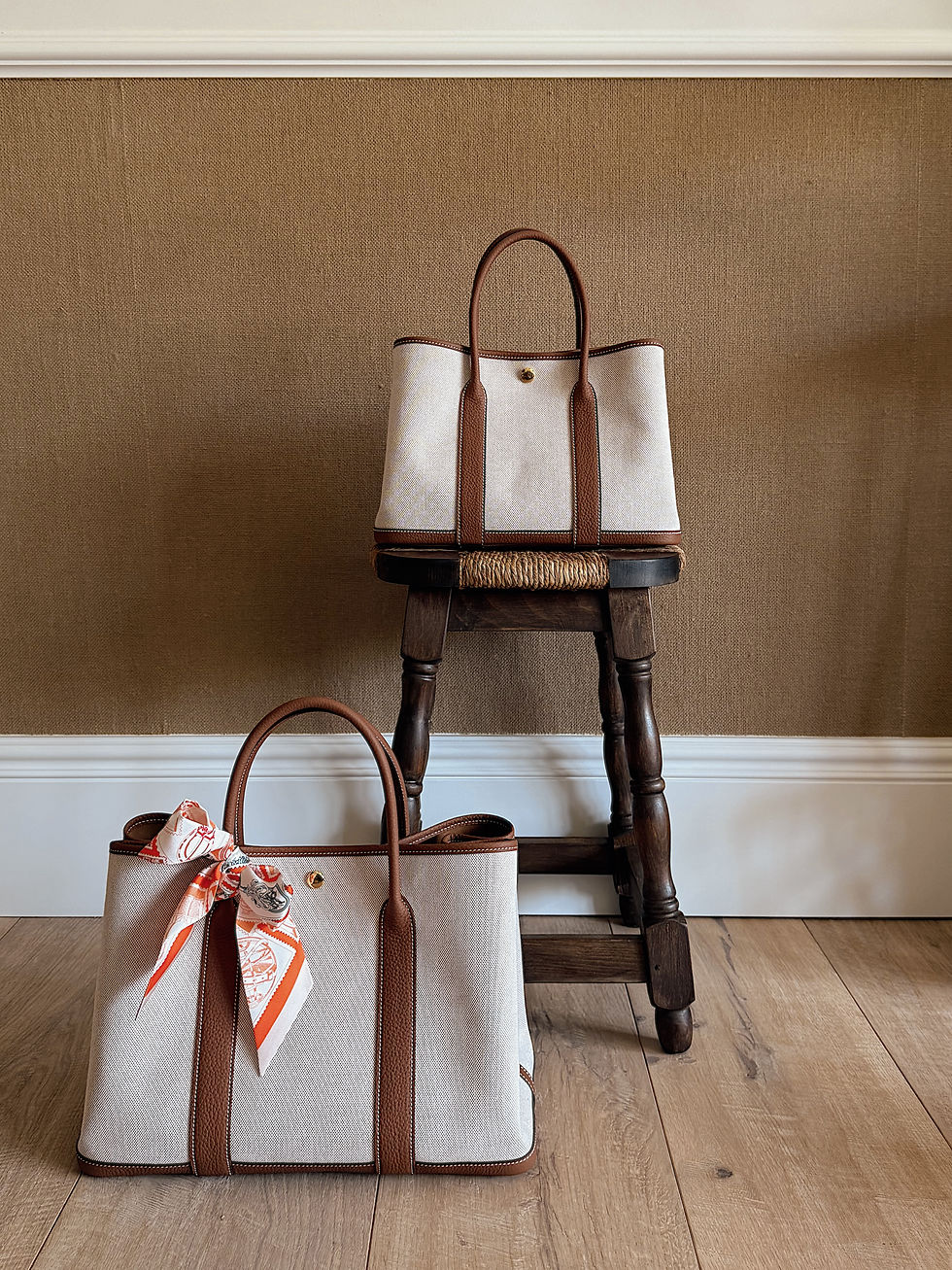 In-article: Vogue canvas and leather tote in tan and ecru worn for everyday