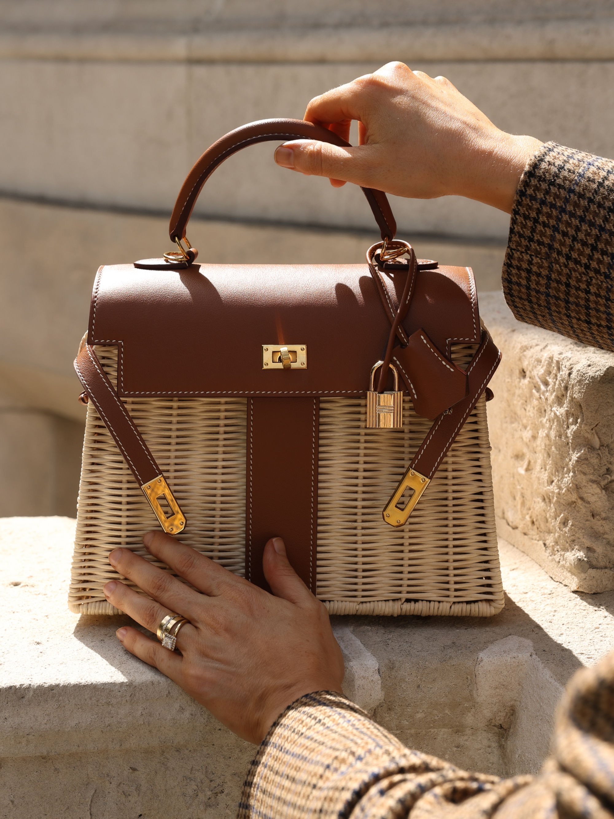 Clementine Wicker & Leather Basket Handbag | Natural & Tan