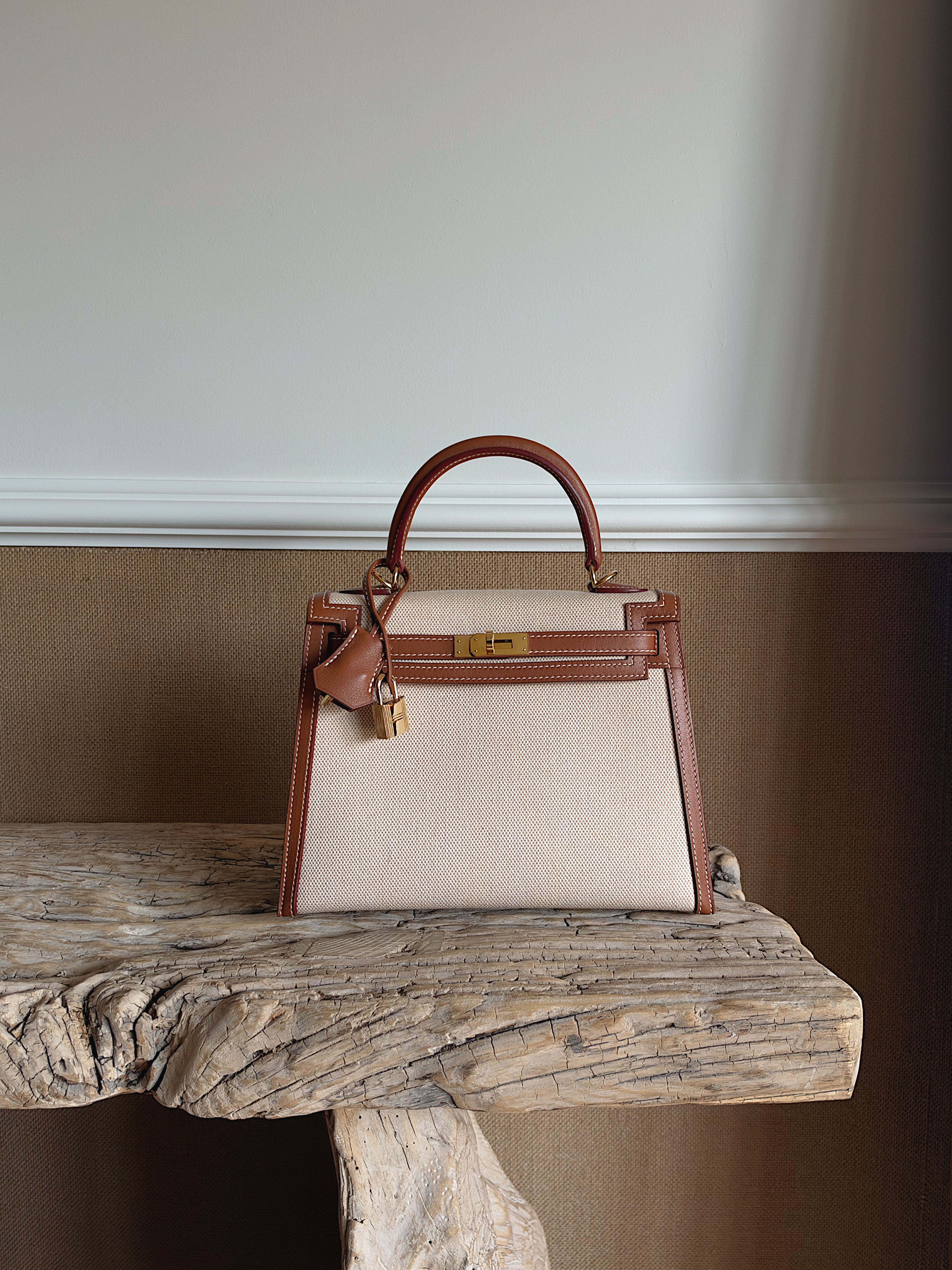 Daphné Canvas & Leather Handbag | Ecru/Beige & Tan