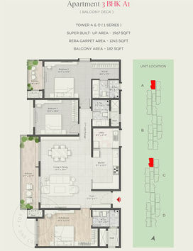 "Floor plan of a luxurious 1967 sq ft 3BHK flat at the DNR ParkLink project on Hennur Road, North Bangalore."