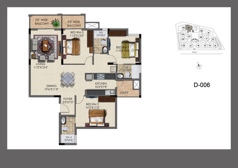 "3-bedroom apartment layout, 1695 sft at MIMS Habitat."