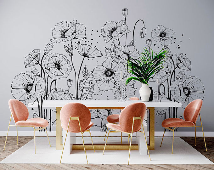 fresque murale coquelicots