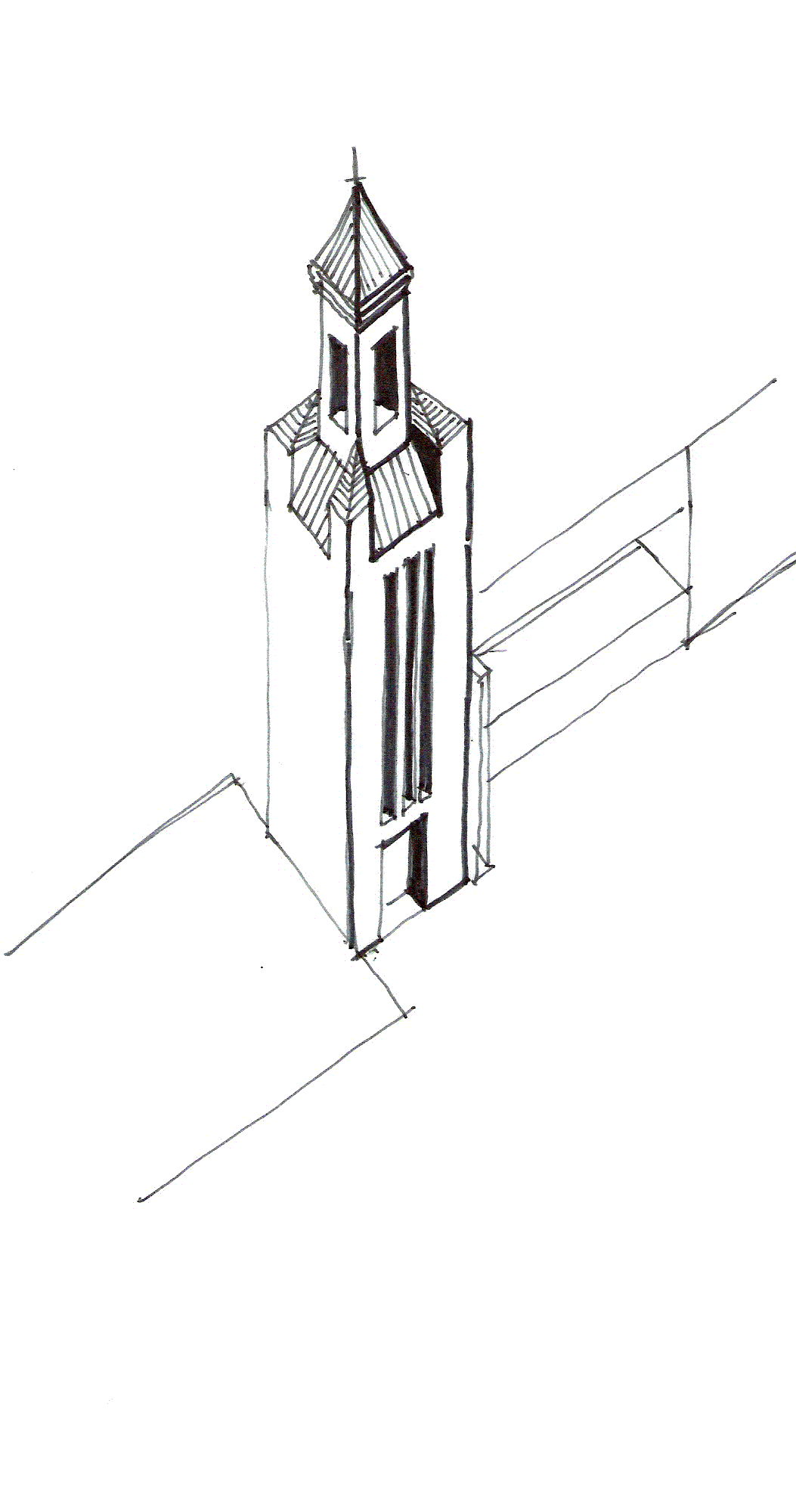 The hand sketching on Chapel Bldg.