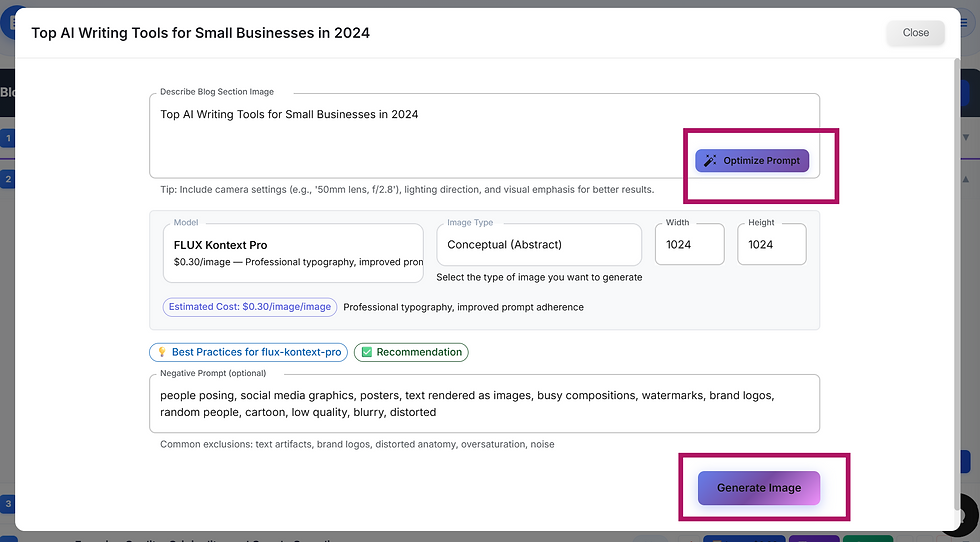 ALwrity outline allows generating images, personalized for each blog section.