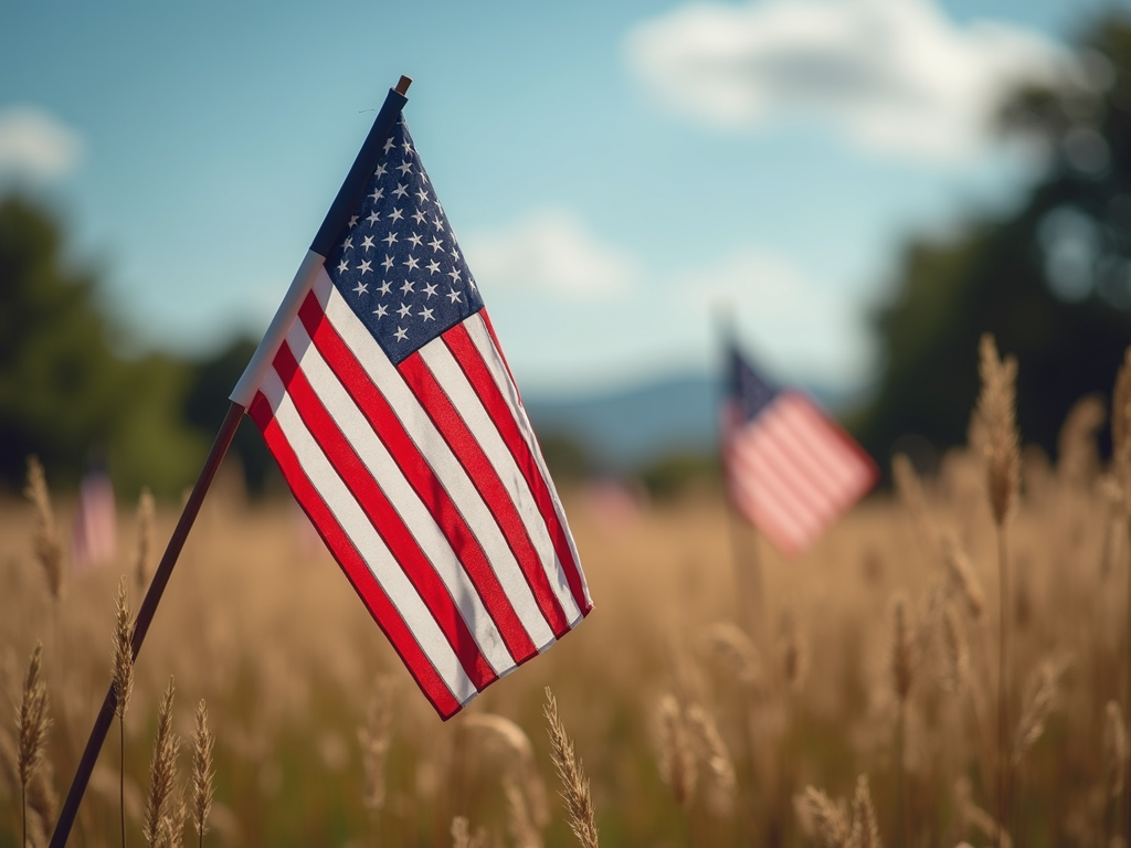 Festive July 4th American Independence Day themed banner with stars and stripes