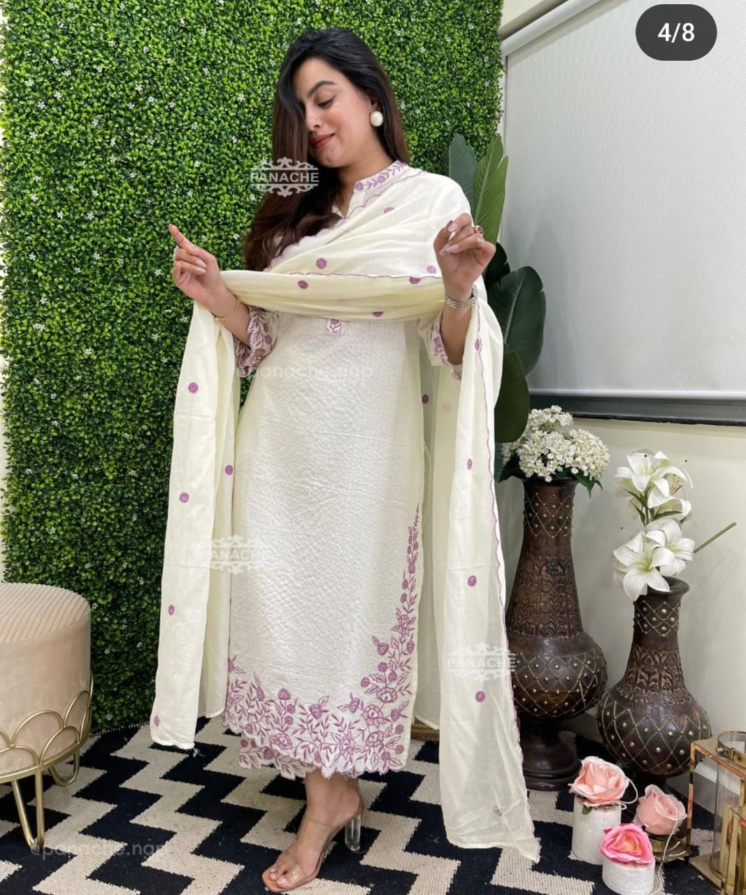 Survi Beautiful Embroidered White Salwar Suit Set With Dupatta.
