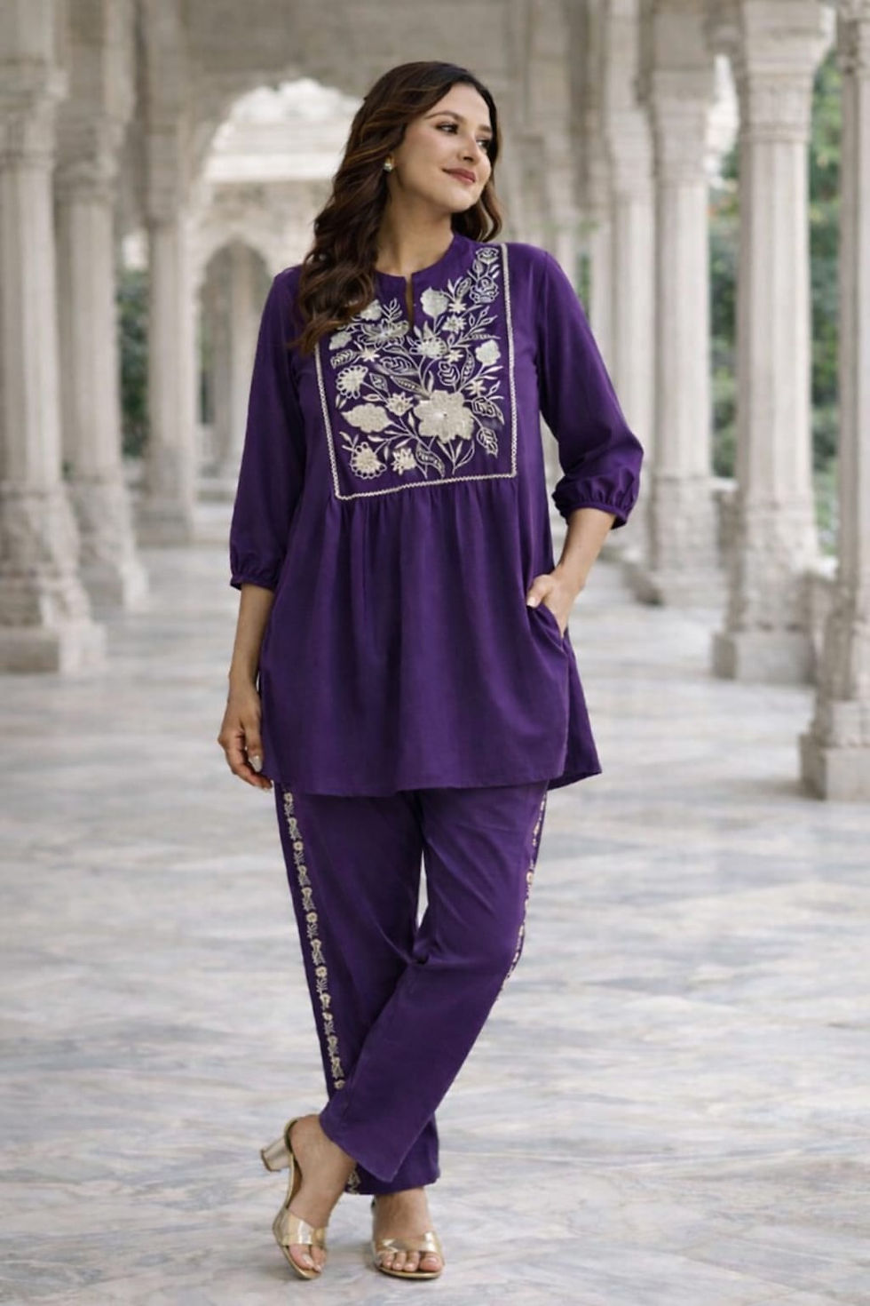 Thumbnail: Anjali Embroidered Comfortable co-Ord Set In Multi-Colours