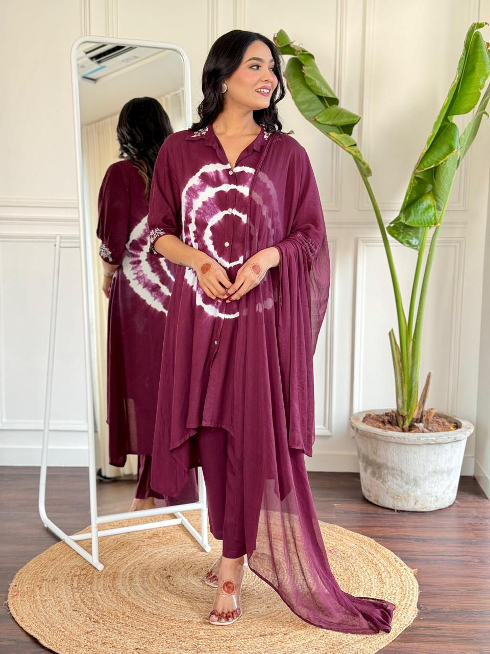 Thumbnail: Prajakta Wine Printed Kurta set With Dupatta