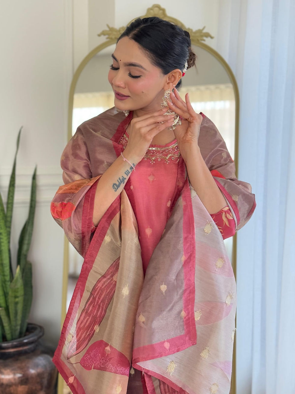 Thumbnail: Falguni Crimson Premium Salwar Suit Set With Dupatta