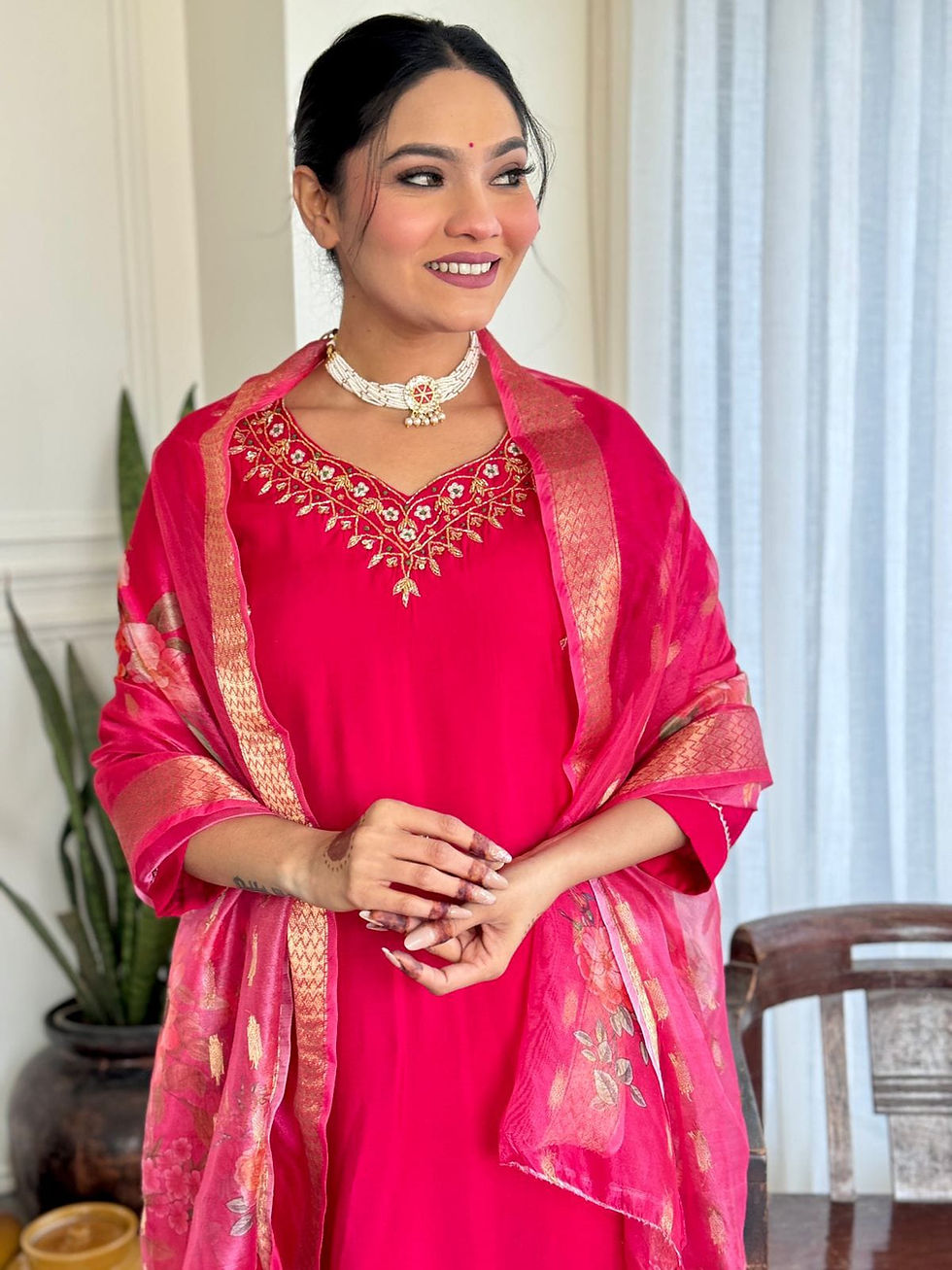 Thumbnail: Falguni Scarlet Premium Salwar Suit Set With Dupatta
