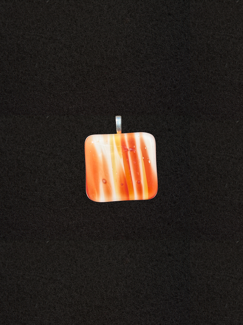 Square Sunset Stripe pendant necklace, vertical bands of orange, yellow, and white glass