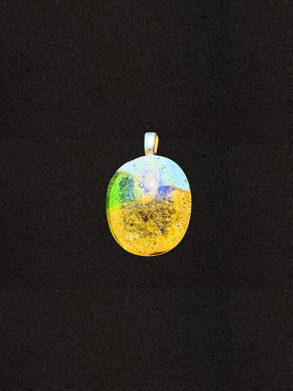Amber Green Multicolor pendant necklace, oval shape with a sky-to-gold gradient and bubble texture